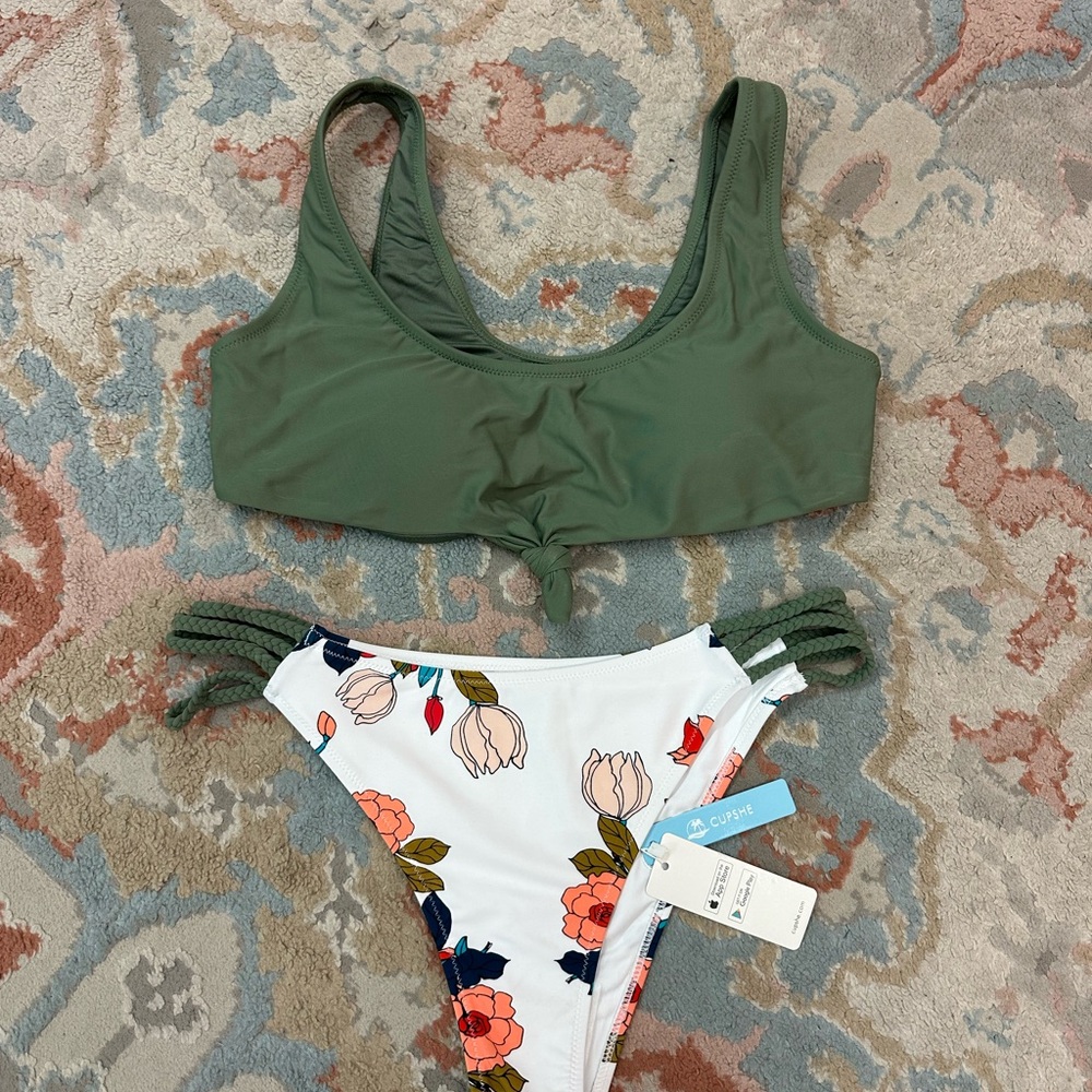 Cupshe Olive Bikini Top with Floral Bottom